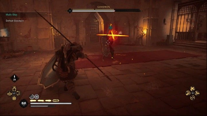 Most of Goodwin's attacks are slow and signaled beforehand, so they are easy to avoid or block - Assassins Creed Valhalla: Goodwin boss fight - how to win? - Bosses - Assassins Creed Valhalla Guide and Walkthrough