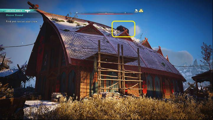 Take advantage of this moment to jump on the scaffolding and sneak into the ageway at the very top, where you will get inside - Assassins Creed Valhalla: Honor Bound - Rygjafylke - Assassins Creed Valhalla Guide and Walkthrough