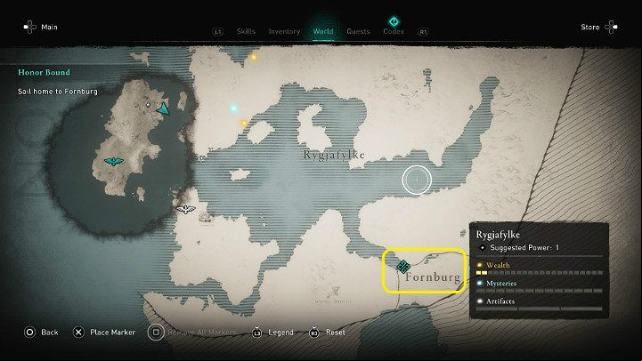 Your next goal is to reach Fornburg, which is a long way from the island where you started - Assassins Creed Valhalla: Honor Bound - Rygjafylke - Assassins Creed Valhalla Guide and Walkthrough
