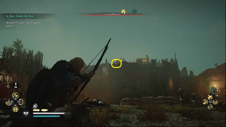 If you want to quickly get rid of the guards who have manned the walls, just shoot the red jugs to trigger explosions - Assassins Creed Valhalla: A Fury from the Sea - East Anglia - Assassins Creed Valhalla Guide and Walkthrough