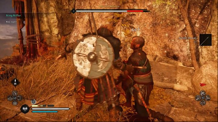 When your opponent is stunned, you can launch an attack that will remove about 1/4 of his health bar - Assassins Creed Valhalla: King Killer - Sciropescire - Assassins Creed Valhalla Guide and Walkthrough
