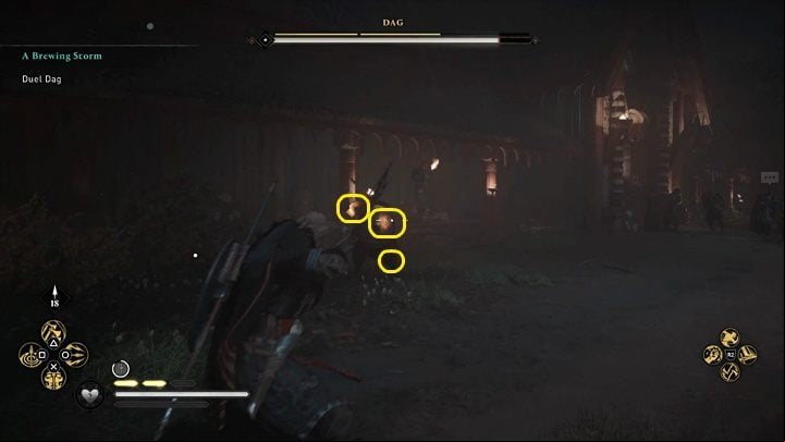 The opponent has three weak points: left forearm, right arm and left knee - Assassins Creed Valhalla: A Brewing Storm - Ravensthorpe - Assassins Creed Valhalla Guide and Walkthrough
