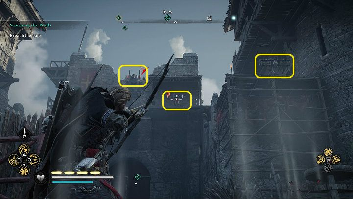 Before you reach the main gate, you have to deal with smaller wooden palisades that have been set up on the road - Assassins Creed Valhalla: Storming the Walls - Southsexe - Assassins Creed Valhalla Guide and Walkthrough