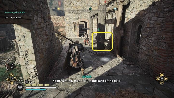 Climb the walls and eliminate the enemies guarding the grate lift mechanism - Assassins Creed Valhalla: Storming the Walls - Southsexe - Assassins Creed Valhalla Guide and Walkthrough
