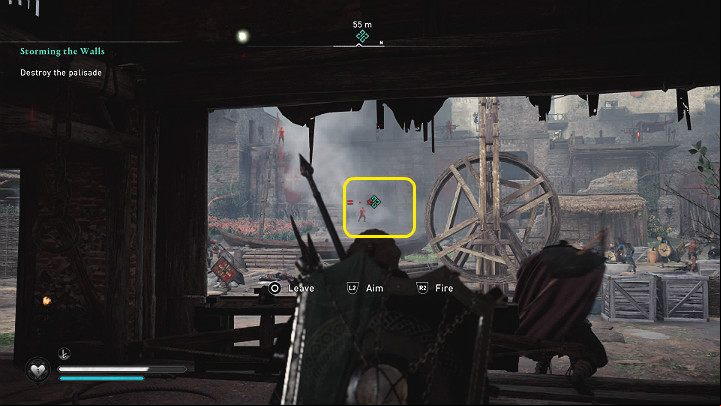 If you'd like, you can also take control of one of the ballistae and shoot the palisade until it falls down - Assassins Creed Valhalla: Storming the Walls - Southsexe - Assassins Creed Valhalla Guide and Walkthrough