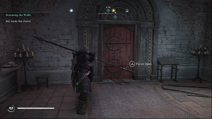 Jump off the balcony, then head to church - this is where Fulke took the weakened Siegfried - Assassins Creed Valhalla: Storming the Walls - Southsexe - Assassins Creed Valhalla Guide and Walkthrough