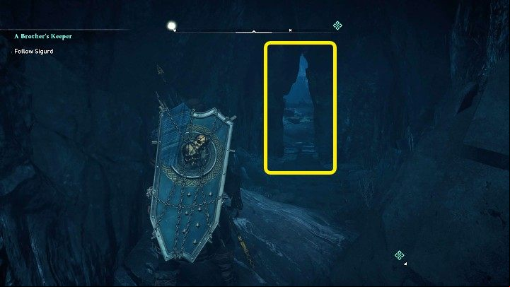 Before you go inside, it's a good idea to turn around and go into the side cave through the narrow gap on your right - Assassins Creed Valhalla: A Brothers Keeper - Hordafylke - Assassins Creed Valhalla Guide and Walkthrough