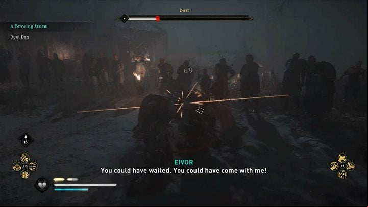 Dag's special attacks are indicated by a yellow flash of runes and can be blocked or parried without any damage - Assassins Creed Valhalla: Dag boss fight - how to win? - Bosses - Assassins Creed Valhalla Guide and Walkthrough
