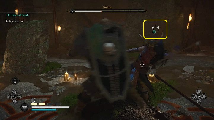 When your opponent is stunned, you will have a chance to launch a powerful attack that will immediately drain her health bar by about one quarter - Assassins Creed Valhalla: Modron boss fight - how to win? - Bosses - Assassins Creed Valhalla Guide and Walkthrough