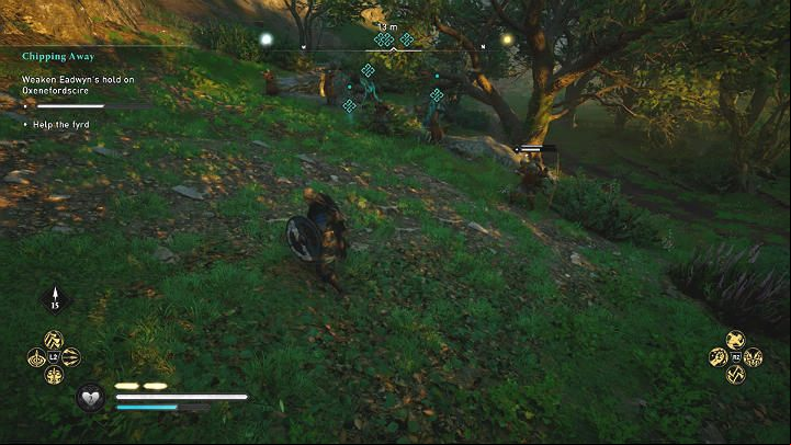 From talking to them you will learn that the men are being chased by Eadwyn's troops - Assassins Creed Valhalla: Chipping Away - Oxenefordscire - Assassins Creed Valhalla Guide and Walkthrough