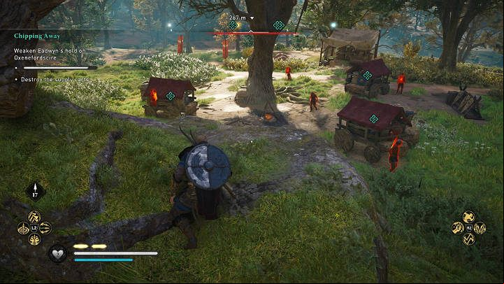 Get rid of your enemies and burn the supplies to complete this mission - Assassins Creed Valhalla: Chipping Away - Oxenefordscire - Assassins Creed Valhalla Guide and Walkthrough
