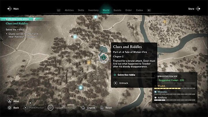 You have to solve the puzzle as a part of the Clues and Riddles quest - this is a part of the second chapter of the Glowecestrescire region - Assassins Creed Valhalla: How to solve The druid riddles? - Campaign - Assassins Creed Valhalla Guide and Walkthrough