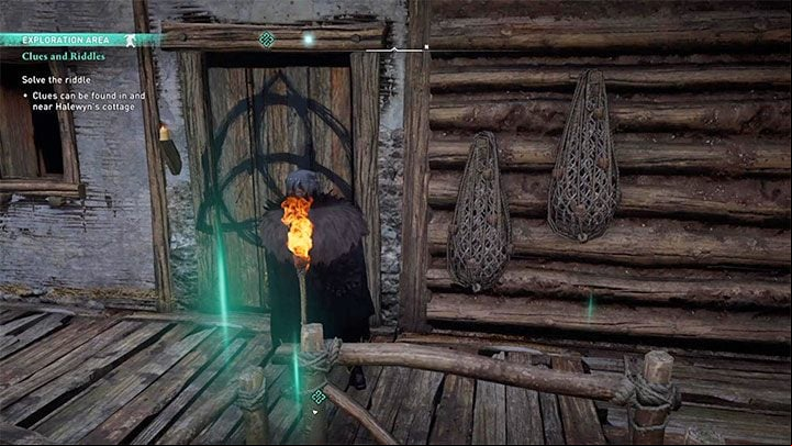 The third trace is painted on the outer door of the cottage - Celtic Wick - Assassins Creed Valhalla: How to solve The druid riddles? - Campaign - Assassins Creed Valhalla Guide and Walkthrough