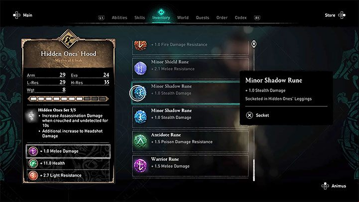 In the initial phase of the game you won't have much choice in of runes, but as the campaign proceeds, their stock in your inventory should increase quickly - Assassins Creed Valhalla: Best build - assassin - Basics - Assassins Creed Valhalla Guide and Walkthrough