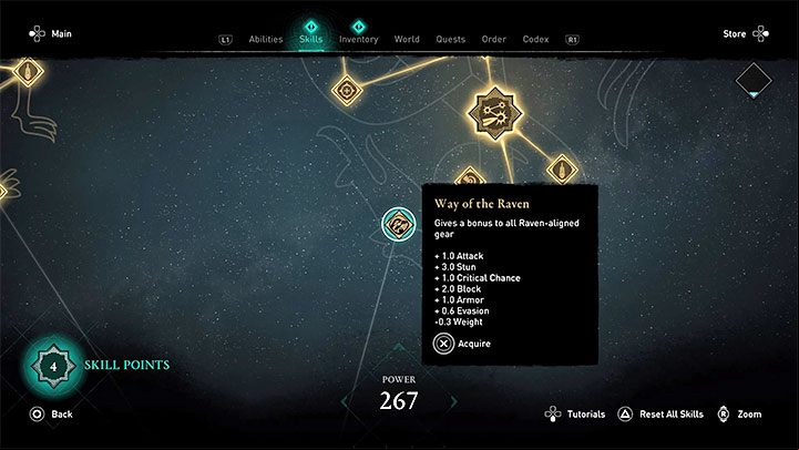 If, as suggested earlier, you have acquired the complete set of Hidden Ones / Assassin gear, then from the skill tree you should also choose bonuses for raven school gear (better attacks, blocks, stuns, dodges and critical damage, less weight and better armor) - Assassins Creed Valhalla: Best build - assassin - Basics - Assassins Creed Valhalla Guide and Walkthrough