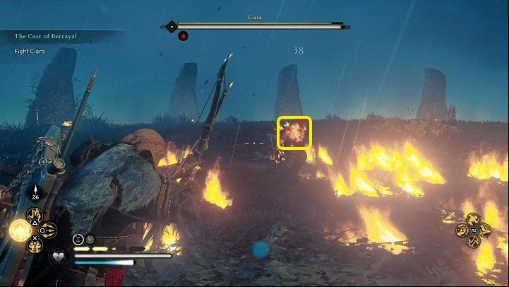 Ciara has only one weak spot, which was placed on her back - AC Valhalla Wrath of the Druids: How to beat Ciara, final boss? - FAQ - Assassins Creed Valhalla Guide and Walkthrough