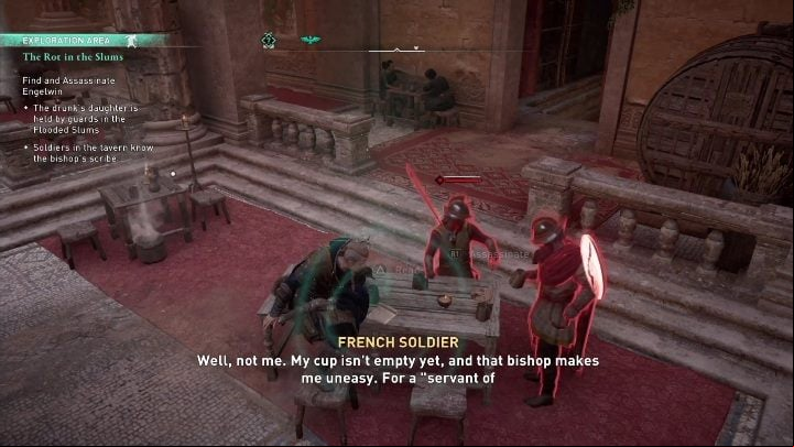 If you approach the soldiers, you will be able to easily read the secret letter (just don't attack them and nothing will happen) - AC Valhalla The Siege of Paris: The Rot in the Slums - Main missions - Assassins Creed Valhalla Guide and Walkthrough
