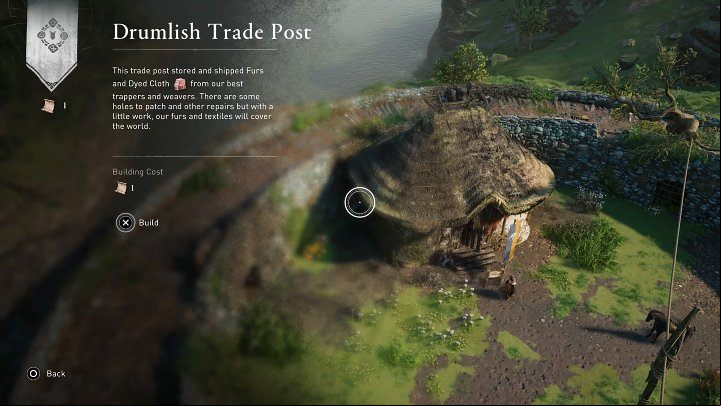 Return to the trade post in Drumlish, interact with the wooden plaque and confirm the construction of the new building - AC Valhalla Wrath of the Druids: Dyed in the Wool - Side quests - Assassins Creed Valhalla Guide and Walkthrough