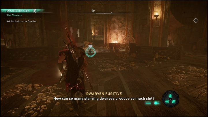 There are some dwarves in the shelter that you need to talk to - AC Valhalla Dawn of Ragnarok: The Masters - Walkthrough - Assassins Creed Valhalla Guide and Walkthrough