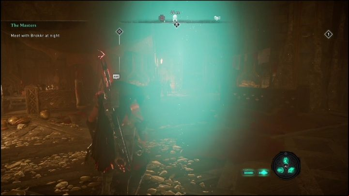 The next objective is to go to the place marked with the blue glow and wait until night - AC Valhalla Dawn of Ragnarok: The Masters - Walkthrough - Assassins Creed Valhalla Guide and Walkthrough