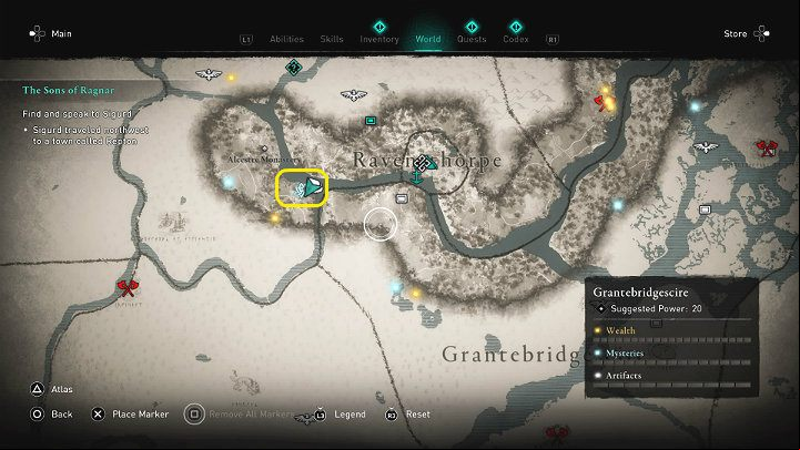 In the place marked in the picture above, you will find a woman and a man who apparently need help - Assassins Creed Valhalla: A Skalds Lament - Ledecestrescire - Assassins Creed Valhalla Guide and Walkthrough