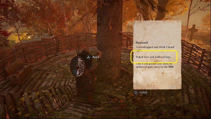 A sheet of paper was nailed to the tree and a was written on it, which will pave your way to the interior of the crypt - Assassins Creed Valhalla: Of Fist-Dances and Sweaty Oaths - Ledecestrescire - Assassins Creed Valhalla Guide and Walkthrough