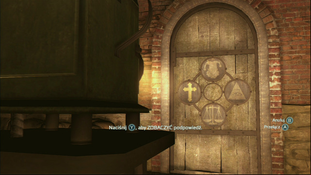 Place the lens in the following order: eye above, weight on the right, the below and the cross on the left - New York Underground in Assassins Creed III Remastered - Underground - Assassins Creed III Game Guide & Walkthrough