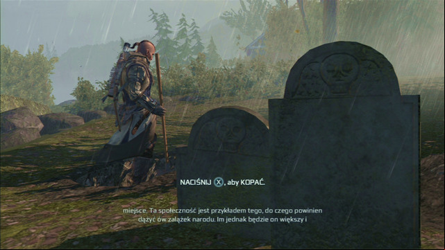 The mission will end when you dig a grave for your mentor with the attack button, while listening to what he wrote in his letter - Achilles | Homestead | Assassins Creed III Remastered - Homestead - Assassins Creed III Game Guide & Walkthrough
