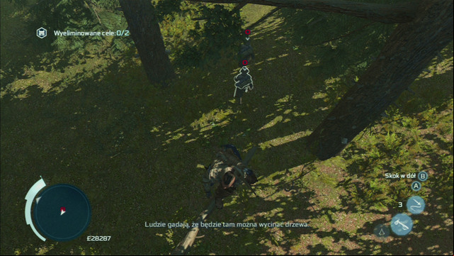 Quickly jump onto a branch above the first enemy, aim at him and hold down the attack button - Myriam | Homestead | Assassins Creed III Remastered - Homestead - Assassins Creed III Game Guide & Walkthrough