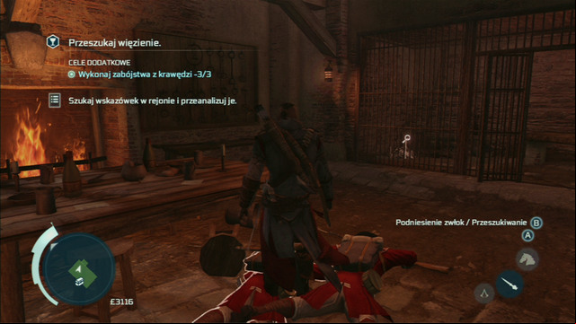 After clearing the room, examine the hints in the cell on the right to obtain the first piece of the map - Naval mission - Fort Wolcott | Captain Kidds treasure in AC III Remastered - Captain Kidds treasure - Assassins Creed III Game Guide & Walkthrough