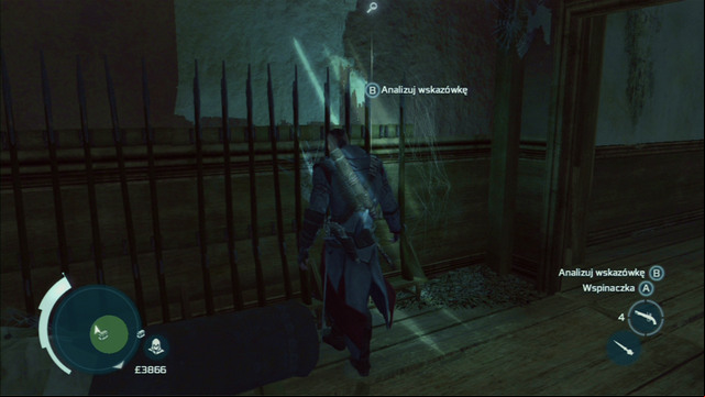 After reaching your destination, examine two traces: the musket on the left (behind the wolves display) and the mask to the right of the wolves - Naval mission - The Mad Doctor Castle | Captain Kidds treasure in AC III - Captain Kidds treasure - Assassins Creed III Game Guide & Walkthrough