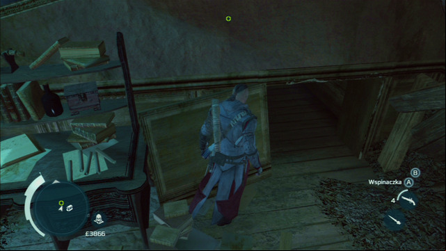 After reaching the empty bedroom, slowly move through the hole to the right of the desk - Naval mission - The Mad Doctor Castle | Captain Kidds treasure in AC III - Captain Kidds treasure - Assassins Creed III Game Guide & Walkthrough