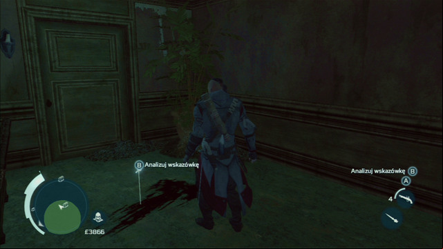 There you have to find three traces: a musket leaned against a pillar, a bloodstained clock and another blood stain - Naval mission - The Mad Doctor Castle | Captain Kidds treasure in AC III - Captain Kidds treasure - Assassins Creed III Game Guide & Walkthrough