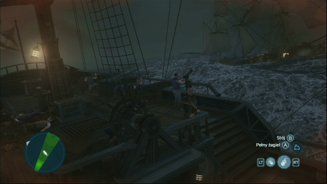 Afterwards you should shoot the bigger enemies until a white circle pointing the gunpowder storage should appear - A Midnight Engagement, The Giant and The Storm in AC III Remastered - Privateer Contracts - Assassins Creed III Game Guide & Walkthrough