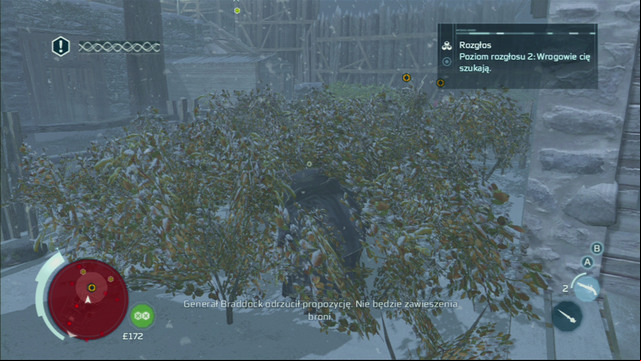 After you leave your cover, head between the bushes to the men marked orange - Sequence 3 - Execution is Everything | Assassins Creed III Walkthrough - Walkthrough - Assassins Creed III Game Guide & Walkthrough