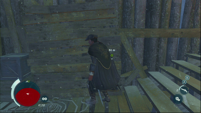 On the other side of the roof you will find a couple wooden planks which you can climb onto - Sequence 3 - Execution is Everything | Assassins Creed III Walkthrough - Walkthrough - Assassins Creed III Game Guide & Walkthrough