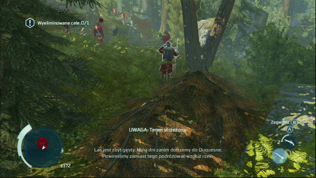 In order to complete it, go round the soldiers form the right and hide in the nearest pile of leaves - Sequence 3 - The Braddock Expedition | Assassins Creed III Walkthrough - Walkthrough - Assassins Creed III Game Guide & Walkthrough