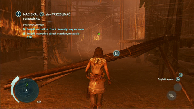 Get behind the palisade and head towards the green marker, avoiding any obstacles with the interaction button - Sequence 4 - Hide and Seek | Assassins Creed III Remastered Walkthrough - Walkthrough - Assassins Creed III Game Guide & Walkthrough