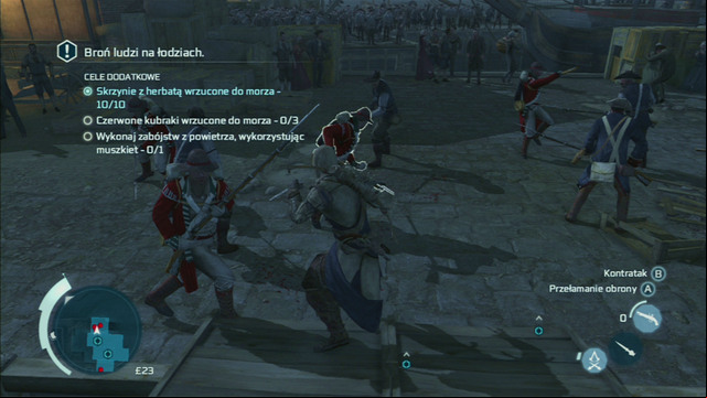 Your second objective will be throwing three British soldiers into the water - Sequence 6 - The Tea Party | Assassins Creed III Remastered Walkthrough - Walkthrough - Assassins Creed III Game Guide & Walkthrough