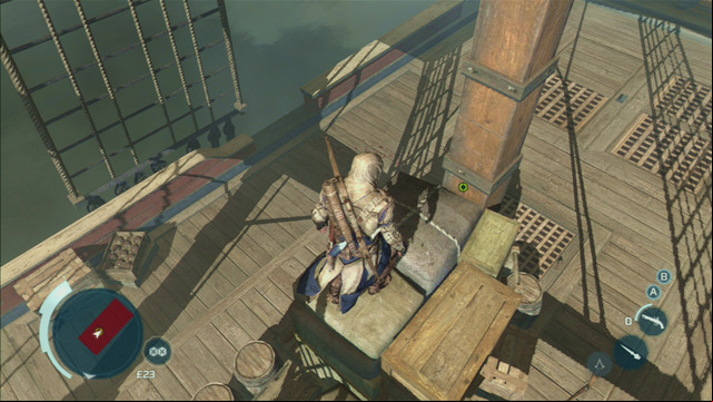 With both enemies dead, climb the pile of crate by the mast and kill the grenadier from there - Sequence 7 - Conflict Looms | Assassins Creed III Remastered Walkthrough - Walkthrough - Assassins Creed III Game Guide & Walkthrough