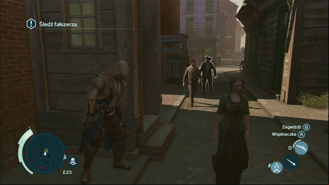 Follow them while hiding behind groups of people and edges of buildings - Sequence 8 - Something on the Side | Assassins Creed III Remastered Walkthrough - Walkthrough - Assassins Creed III Game Guide & Walkthrough
