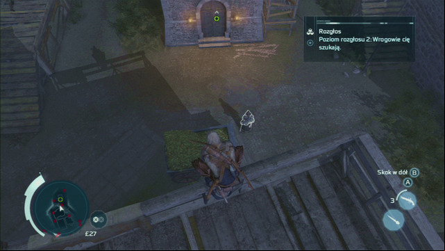 As you reach the last building, jump down to the hay pile below and kill the nearby enemy - Sequence 11 - Lees Last Stand | Assassins Creed III Remastered Walkthrough - Walkthrough - Assassins Creed III Game Guide & Walkthrough