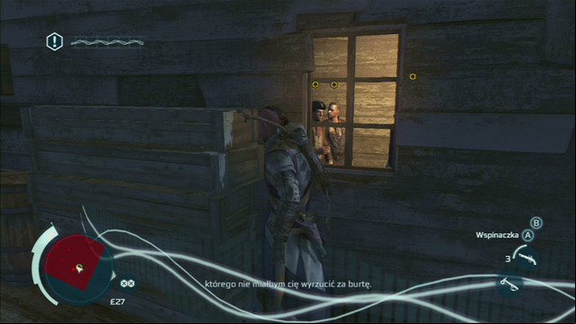 Hidden behind the boxes, eavesdrop on the second conversation - Sequence 12 - Laid to Rest | Assassins Creed III Remastered Walkthrough - Walkthrough - Assassins Creed III Game Guide & Walkthrough