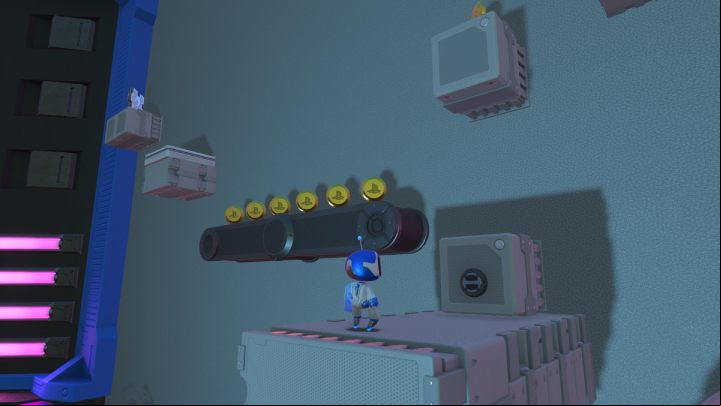 Pull the next set of cables to reveal the grey blocks leading up - Astros Playroom: U Plaza - guide, walkthrough description - Walkthrough - Astros Playroom Guide