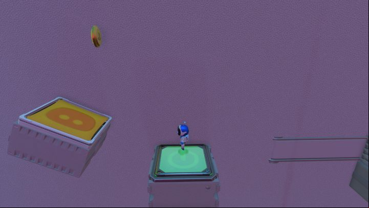 Jump on the sliding blocks and jump on the button to reveal the yellow trampoline - Astros Playroom: U Plaza - guide, walkthrough description - Walkthrough - Astros Playroom Guide