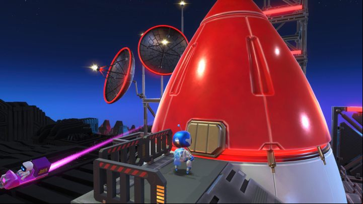 Hit the hatch on the top of the rocket to open it - Astros Playroom: Caching Caves - walkthrough - SSD Highway - Astros Playroom Guide