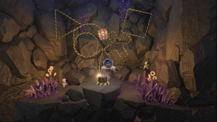 Fly lower and light the fuse using one of your engines - Astros Playroom: Caching Caves - walkthrough - SSD Highway - Astros Playroom Guide