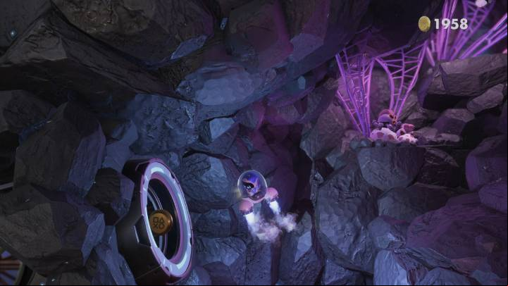 On your way back, fly through the hole with the coins - Astros Playroom: Caching Caves - walkthrough - SSD Highway - Astros Playroom Guide