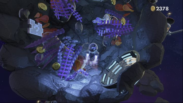 Collect all the coins from the round platform and pull on the cables to put on the astronaut suit again - Astros Playroom: Orbital Obstacles - walkthrough - SSD Highway - Astros Playroom Guide