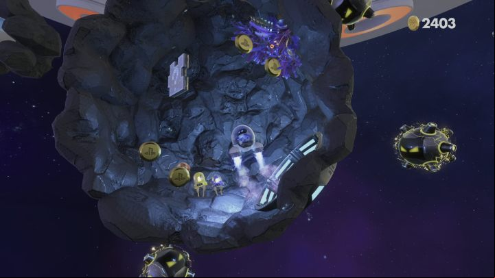 Fly into the asteroid and grab the second puzzle piece - Astros Playroom: Orbital Obstacles - walkthrough - SSD Highway - Astros Playroom Guide